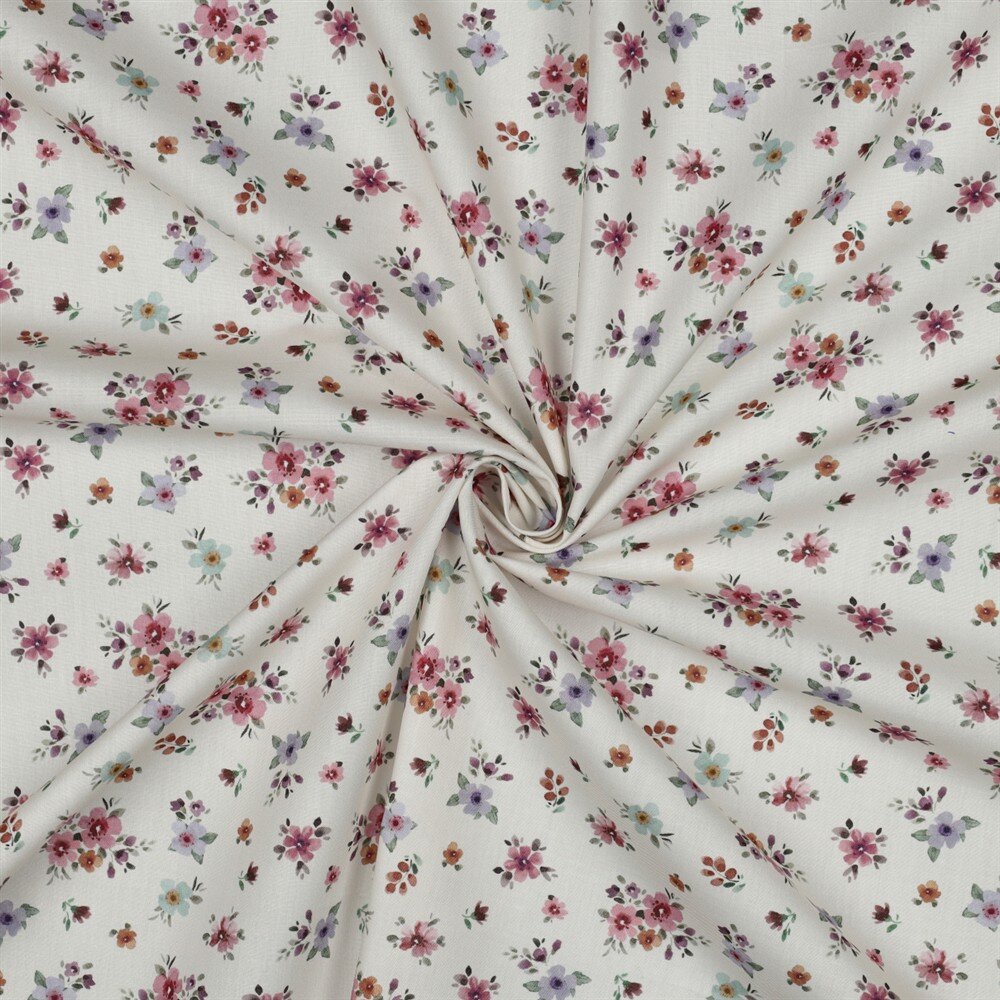 Baumwollpopeline kleine Blumensträuße - weiß