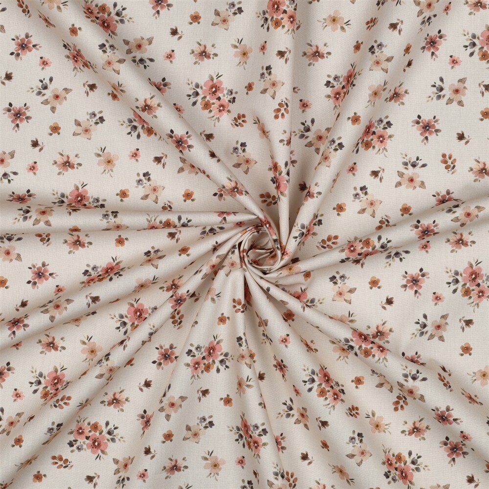 Baumwollpopeline kleine Blumensträuße - softpfirsich