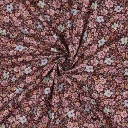 Baumwollpopeline kleines Blumenmeer - weinrot