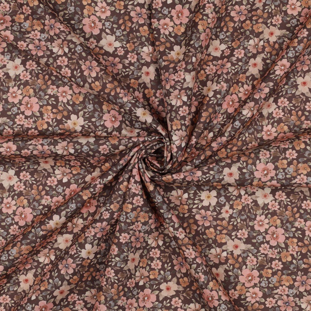 Baumwollpopeline kleines Blumenmeer - braun