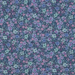 Baumwollpopeline kleines Blumenmeer - petrolblau