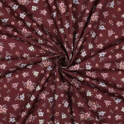 Baumwollpopeline kleine Blumensträuße - weinrot