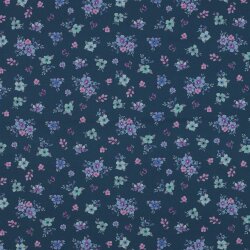 Baumwollpopeline kleine Blumensträuße - petrolblau