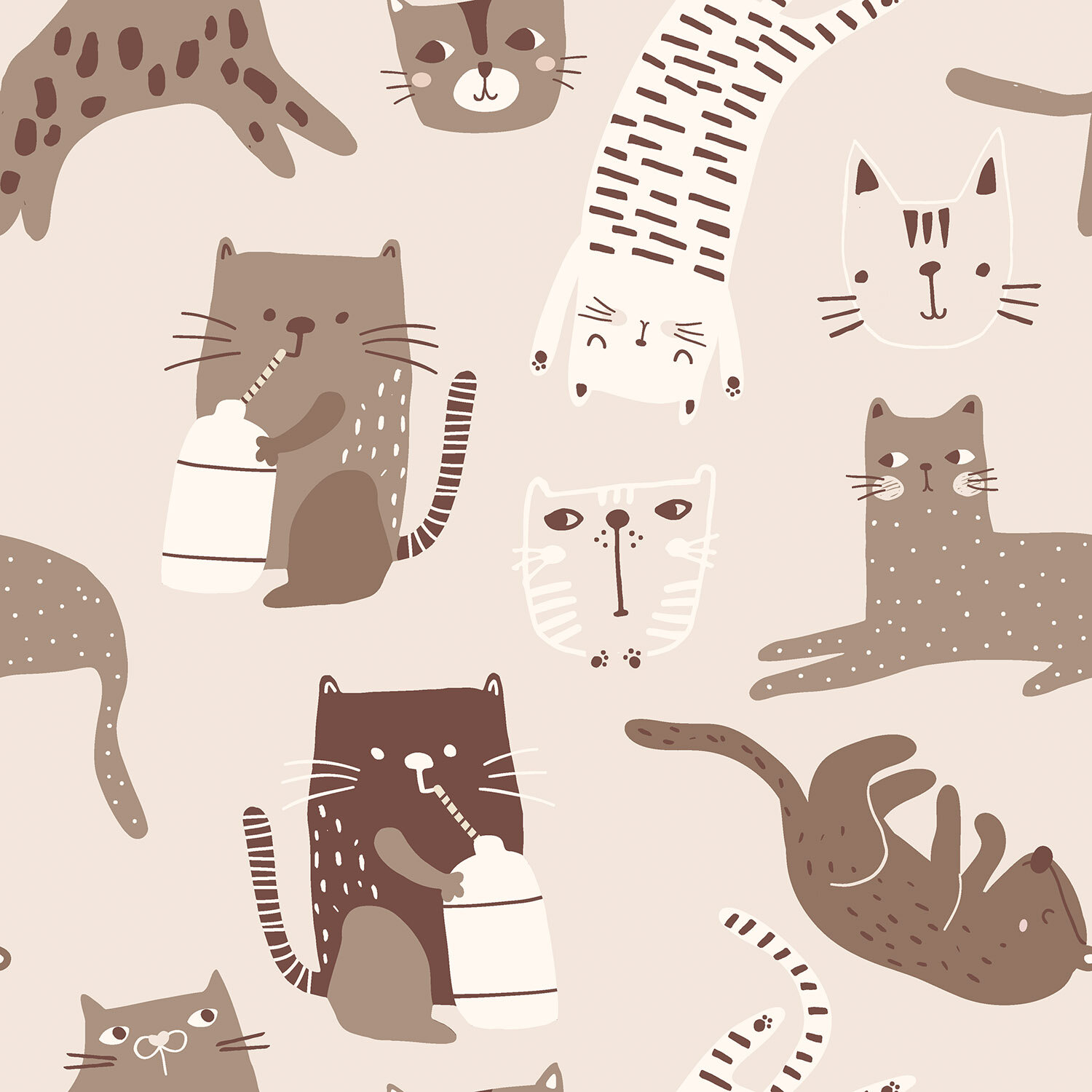 Terry Crêpe lustige Katzen - softbeige