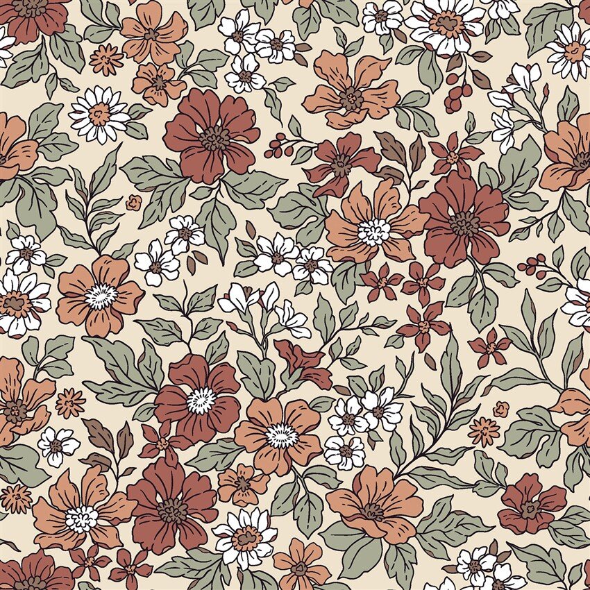 Baumwolljersey Herbstblumen - cremebeige