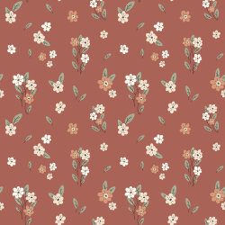 Baumwolljersey kleine Blumen - altziegelrot