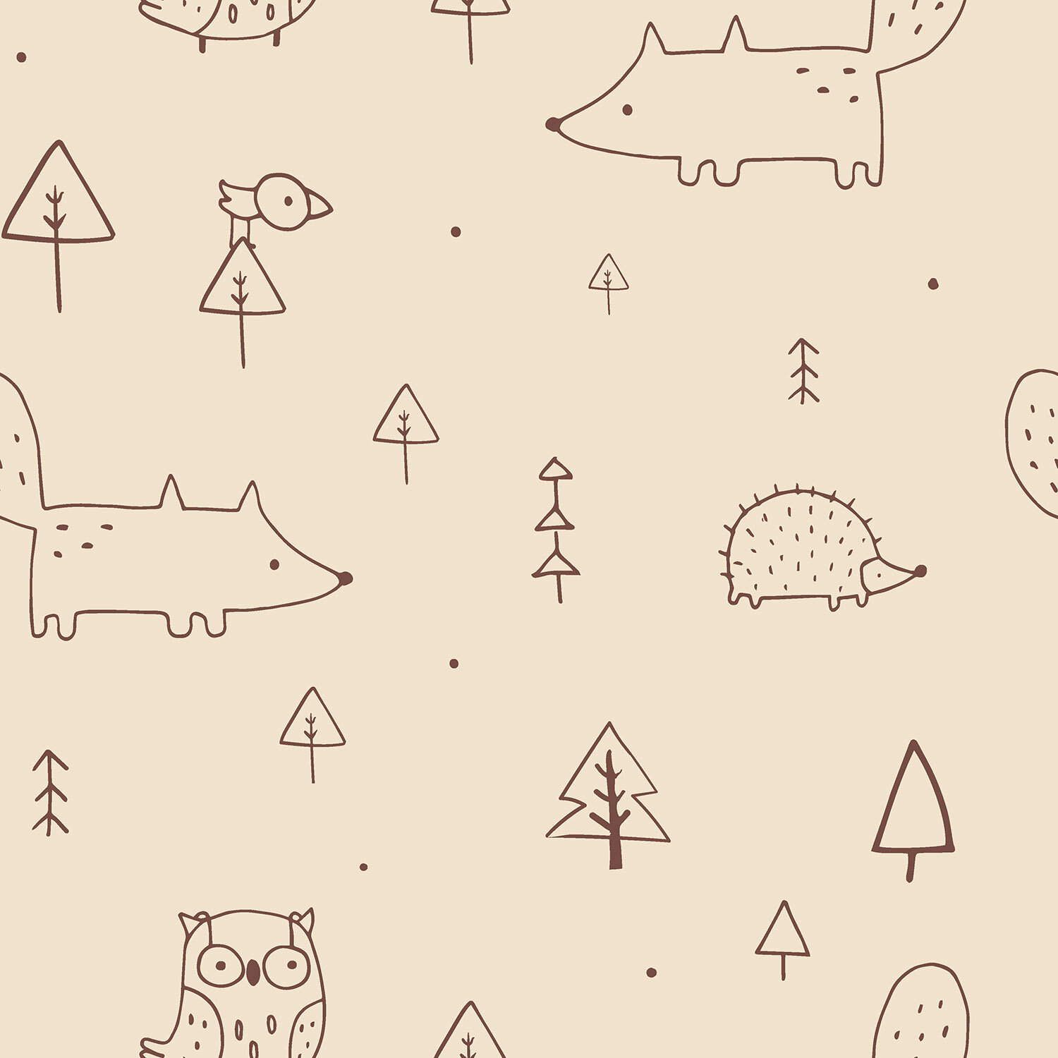 Terry Crêpe Fuchs und Igel im Wald - softbeige