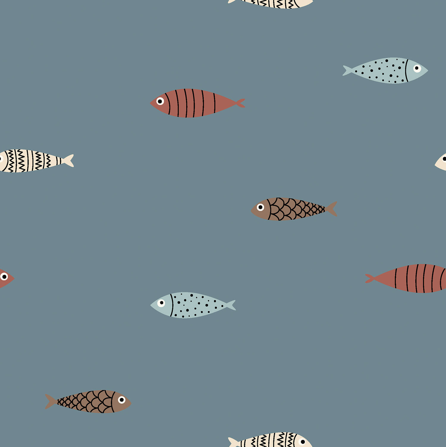 Baumwolljersey Fische mit Muster - indigo