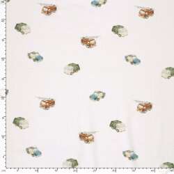 Baumwolljersey Organic Digital süße Baufahrzeuge - creme