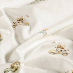 Baumwolljersey Organic Digital Tiere in Autos - creme