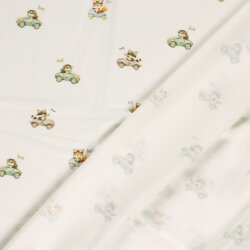 Baumwolljersey Organic Digital Tiere in Autos - creme