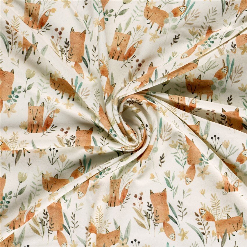 French Terry Digital Bio~Organic Fuchs im Gras - wollweiß - creme