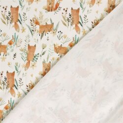 French Terry Digital Bio~Organic Fuchs im Gras - wollweiß - creme