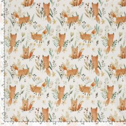 French Terry Digital Bio~Organic Fuchs im Gras - wollweiß - creme