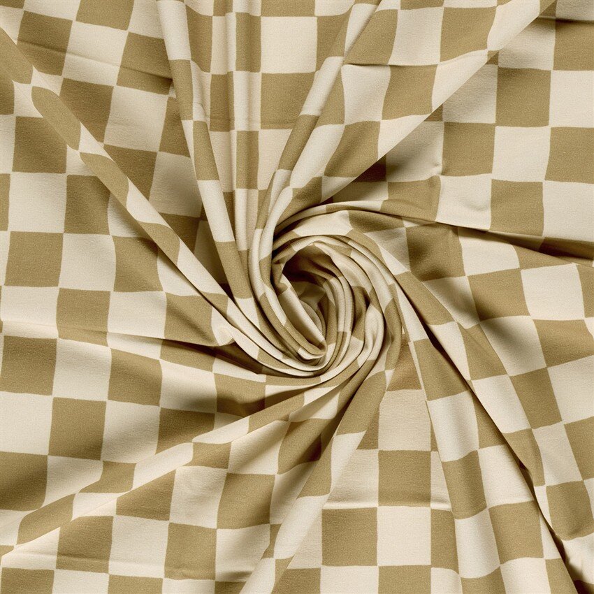 French Terry Digital Bio~Organic Schachbrett - kamelbeige