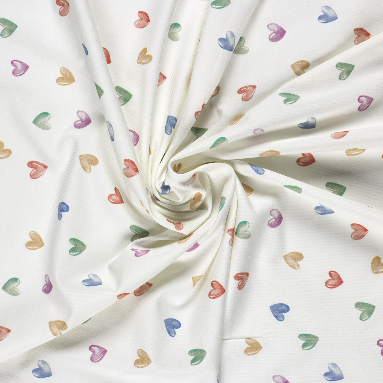 French Terry Digital Bio~Organic bunte Herzen - wollweiß - creme
