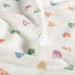 French Terry Digital Bio~Organic bunte Herzen - wollweiß - creme
