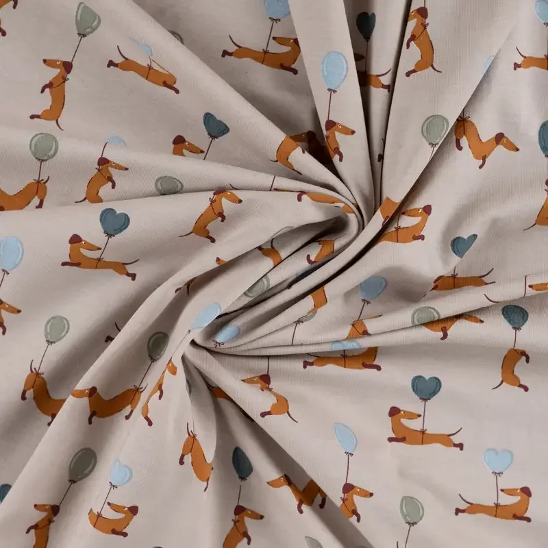 Baumwolljersey Ballon Dackel - graubeige - rot