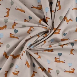 Baumwolljersey Ballon Dackel - graubeige - rot