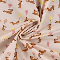 Baumwolljersey Ballon Dackel - sand - rot