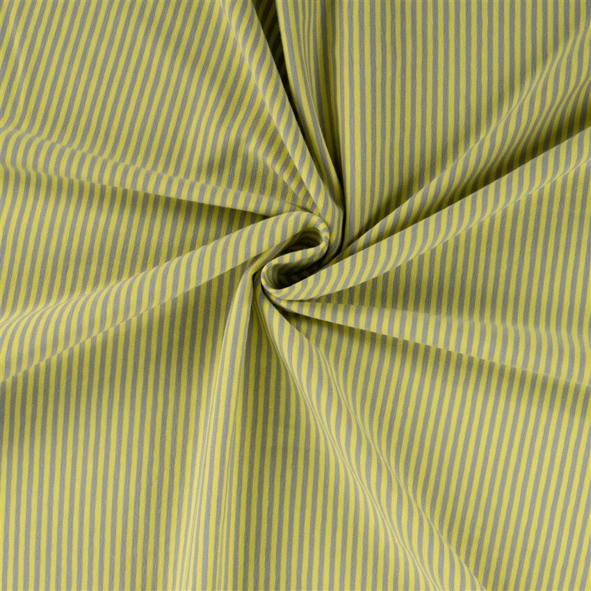 Baumwolljersey Streifen 3mm - limette/hellgrau - rot