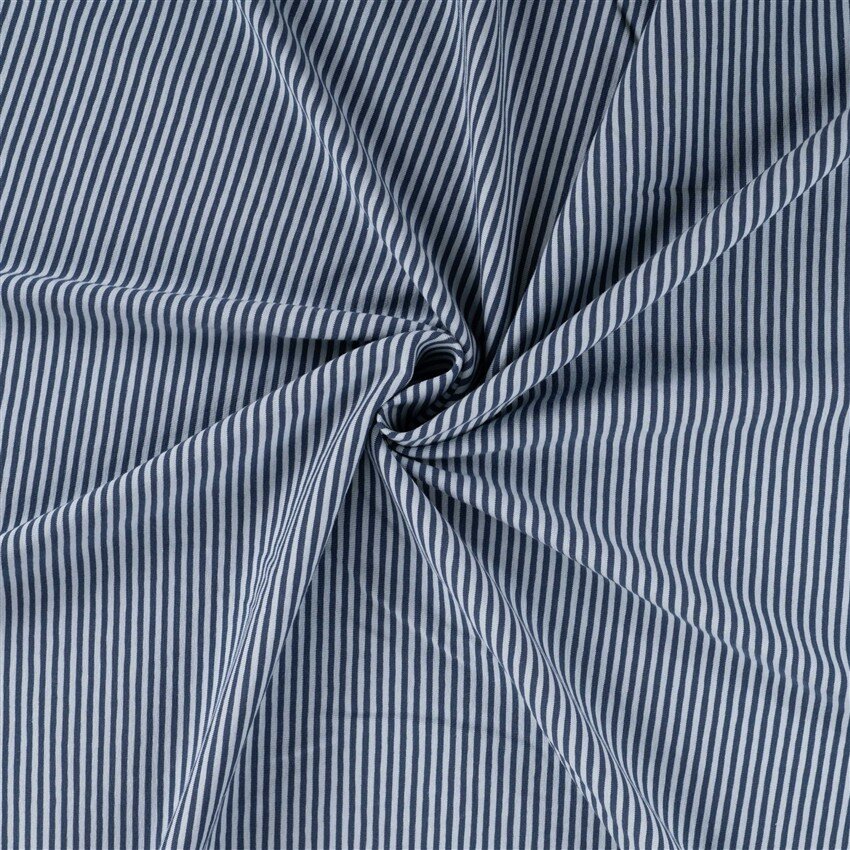 Baumwolljersey Streifen 3mm - jeansblau/helljeansblau - rot