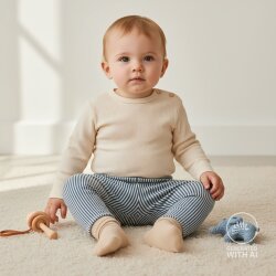 Baumwolljersey Streifen 3mm - jeansblau/helljeansblau - rot