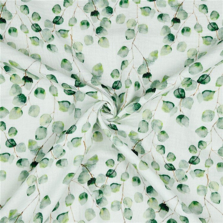 0,4 Meter - Musselin Organic Digital Eukalyptus - weiß