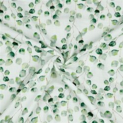 0,4 Meter - Musselin Organic Digital Eukalyptus - weiß