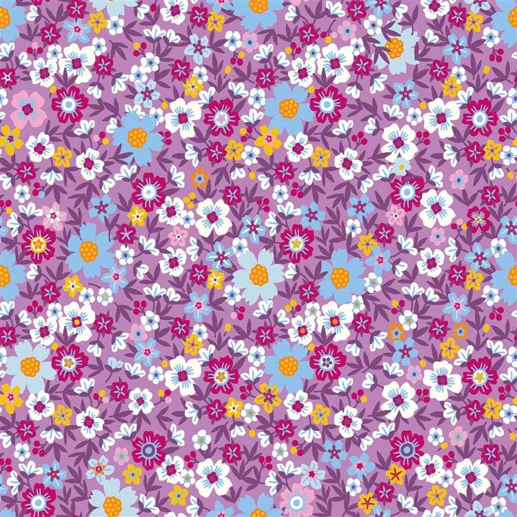 0,95 Meter - Baumwollpopeline bunte Blumen - flieder