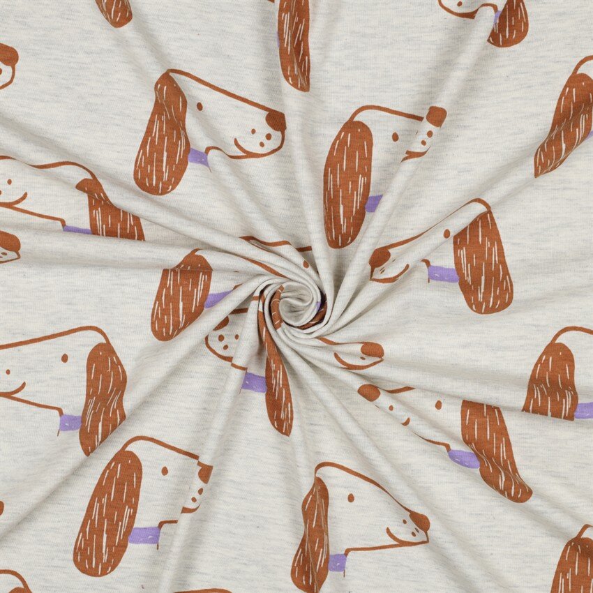 0,5 Meter - Baumwolljersey Hunde - creme meliert