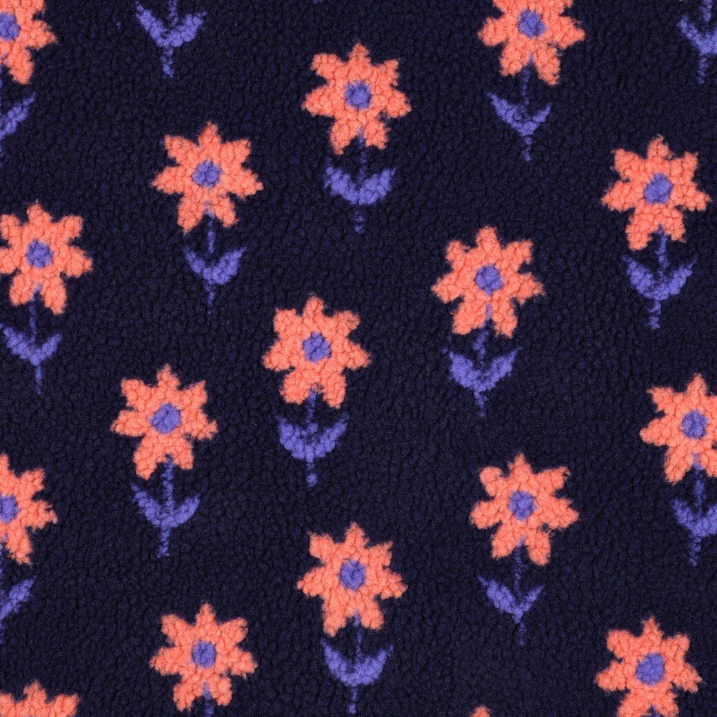 Teddystoff süße Blumen - dunkelblau/softkoralle