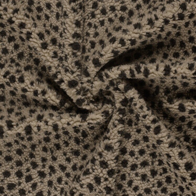 0,7 Meter - Teddystoff wilde Tupfen - dunkelbeige