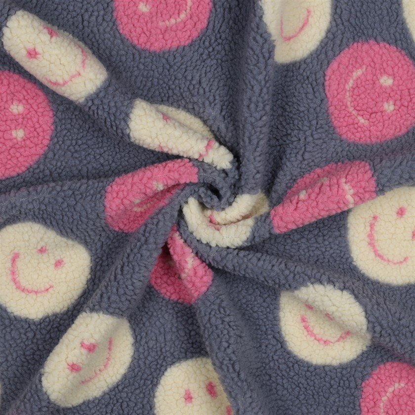0,9 Meter - Teddystoff Smiley - jeansblau/softpink