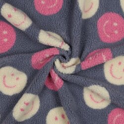 0,9 Meter - Teddystoff Smiley - jeansblau/softpink
