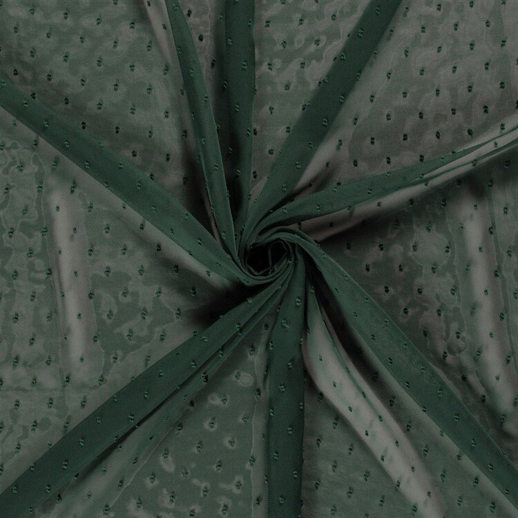 0,7 Meter - Chiffon Bestickt Punkte Uni  - grünpetrol