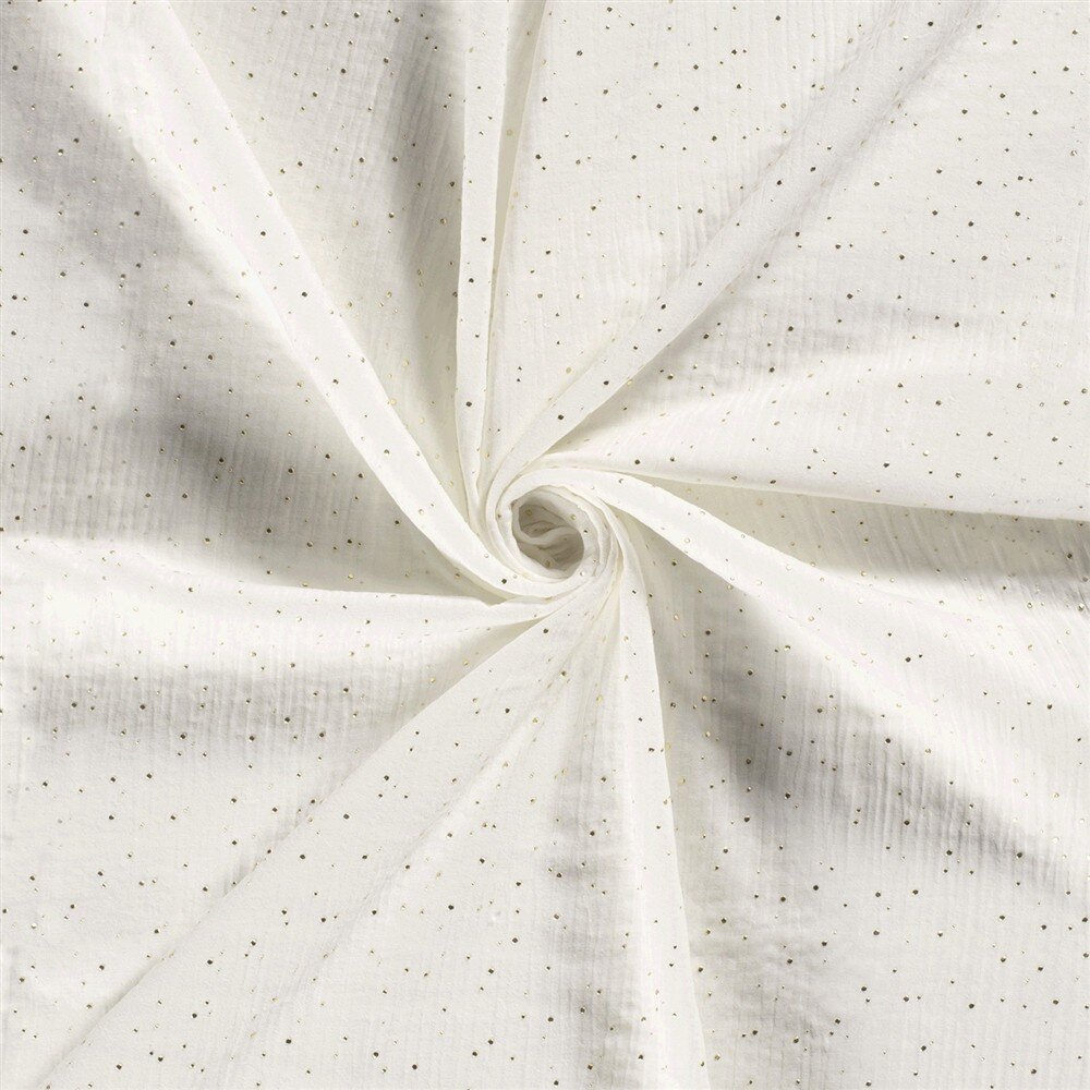0,9 Meter - Musselin verstreute Goldtupfen – creme