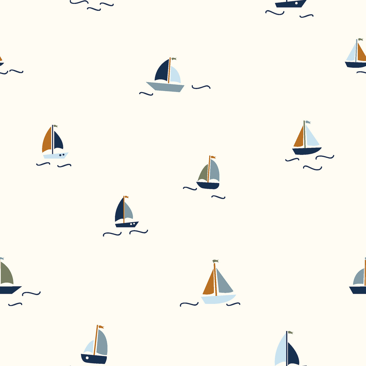 0,8 Meter - Baumwollpopeline kleine Segelboote - creme