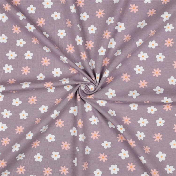 0,5 Meter - Baumwolljersey Bio~Organic Blumen - softlavendel