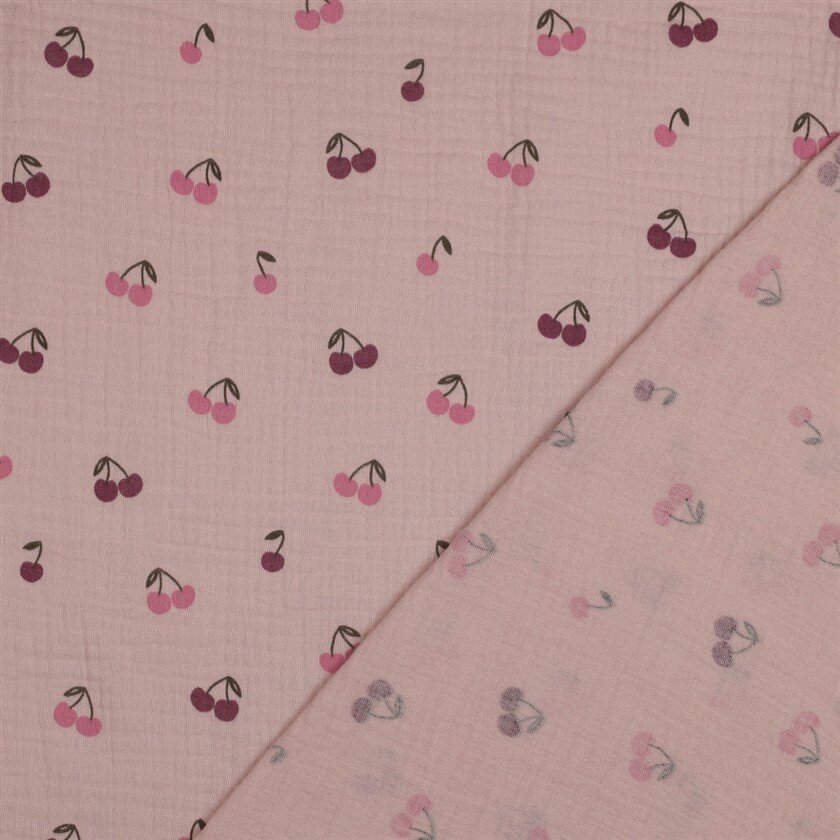 0,5 Meter - Musselin rote Kirschen - altantikpink