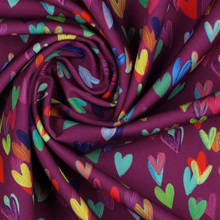 0,6 Meter - Softshell Digital bunte Herzen - helllila