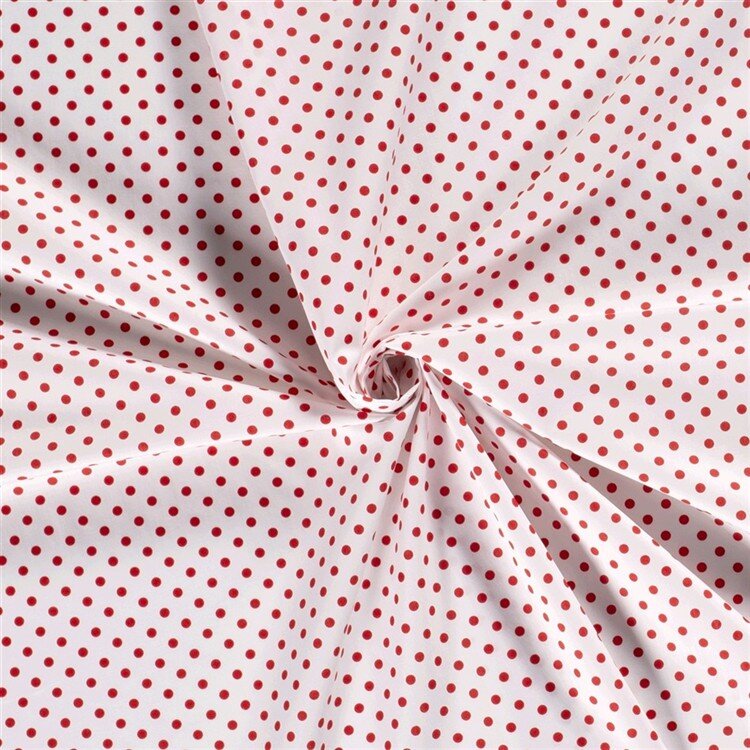 0,5 Meter - Baumwollpopeline Punkte 9mm - weiss/rot