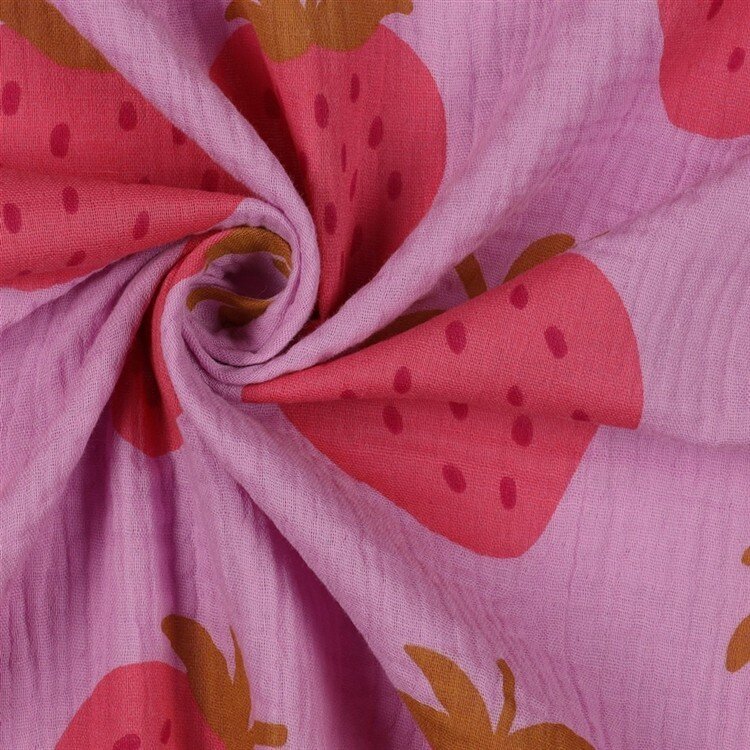 0,4 Meter - Musselin Erdbeeren - hellkaltpink