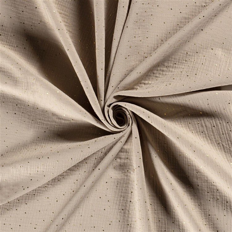 0,5 Meter - Musselin verstreute Goldtupfen - beige
