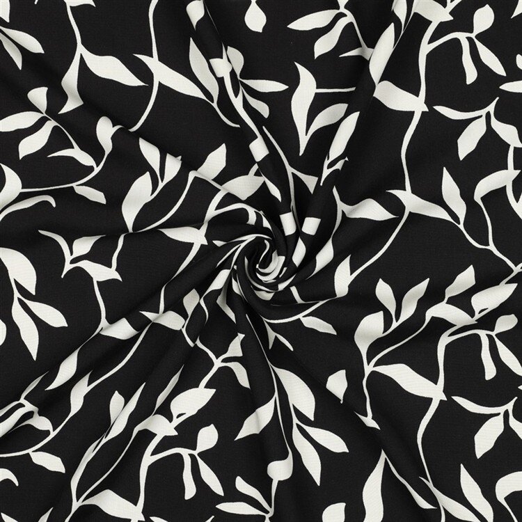 0,5 Meter - Viskosestoff LEAVES - schwarz