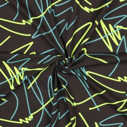 0,3 Meter - Baumwolljersey Neon Kritzelei - anthrazit