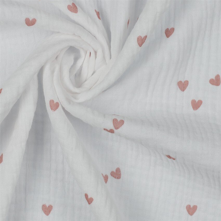 0,5 Meter - Musselin kleine Herzen - weiss