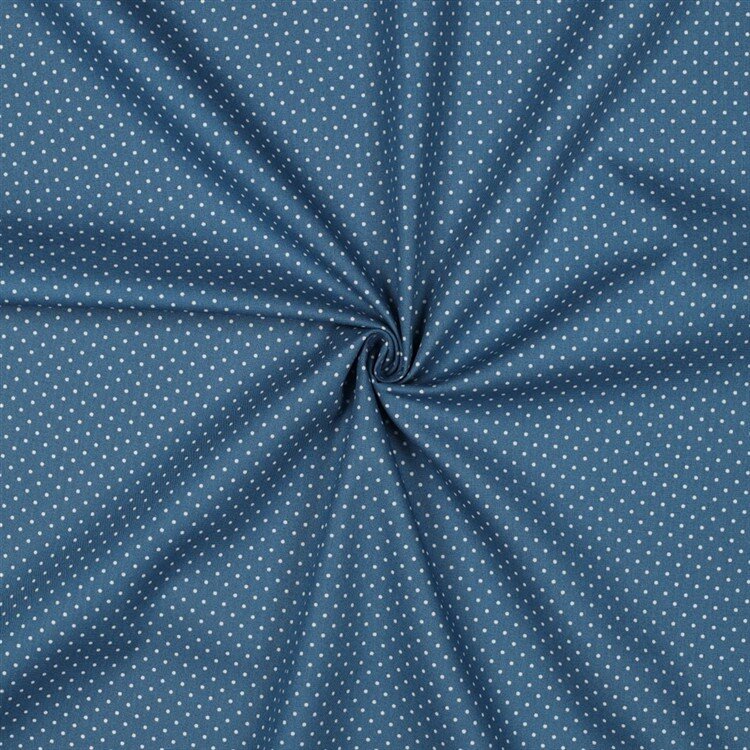 0,7 Meter - Baumwollpopeline 2mm Punkte - jeansblau