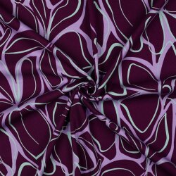 0,9 Meter - Viskose Jersey Blumenzeichnung  - aubergine