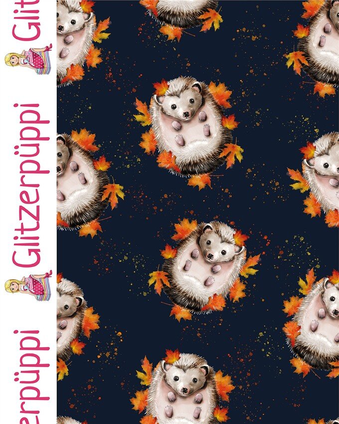 French Terry Glitzerpüppi Digital Herbstigel - dunkelblau